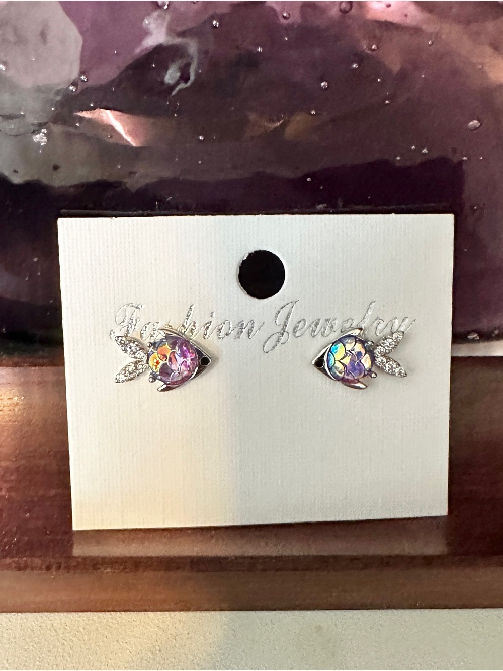 Fashion Jewelry Silver Iridescent Fish Earrings